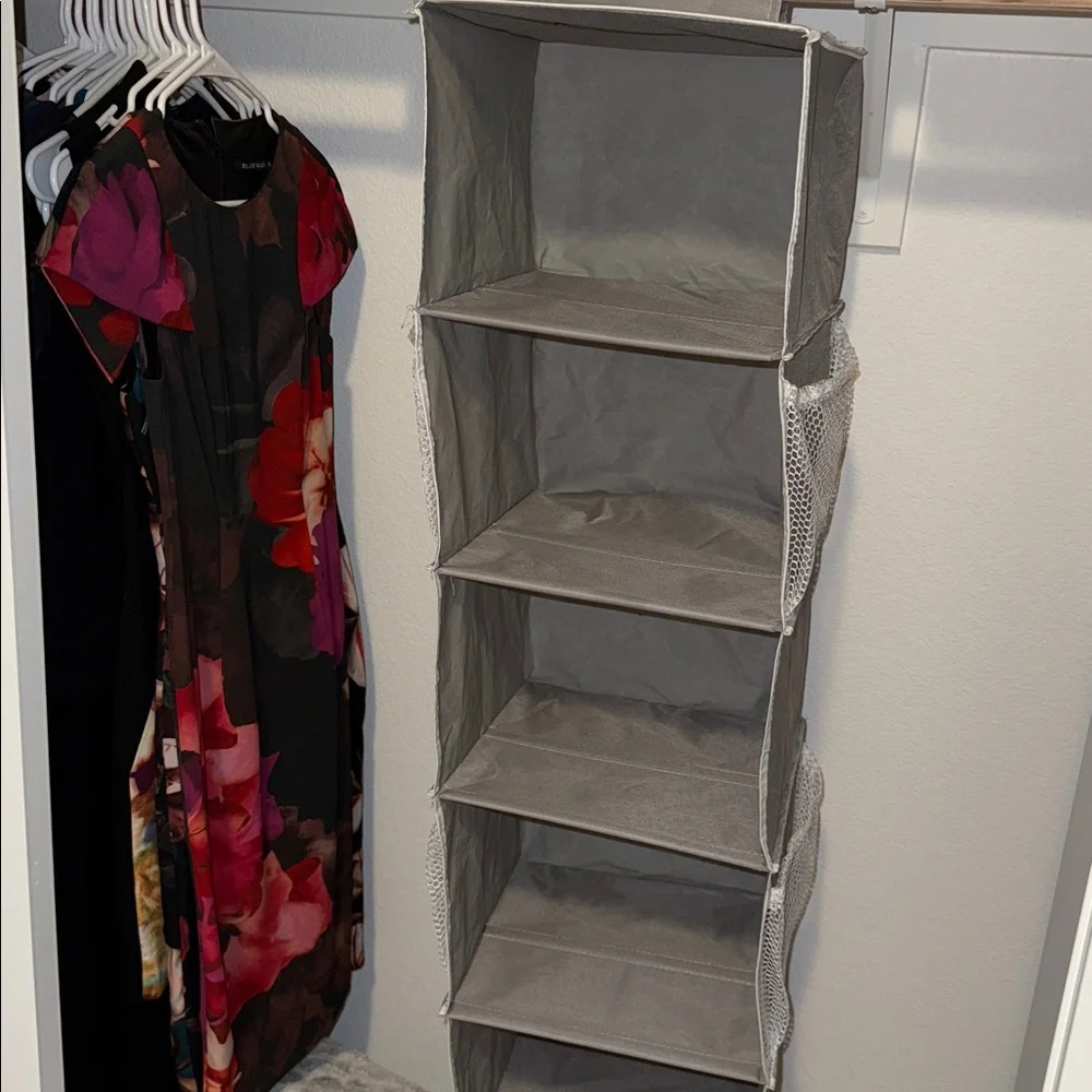 Gray Hanging Closet Organizer 6-Tier Hanging Closet Shelf Organizer With Pockets